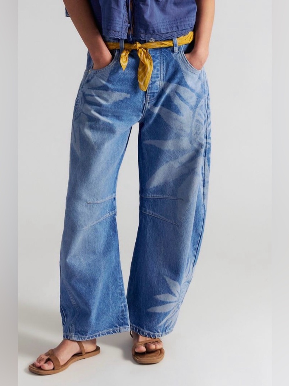 Free People Printed Good Luck Barrel Jeans
